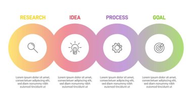 Simgeli ve 4 seçenekli dikey bilgi tasarımı. İnce çizgi. Bilgi işlem iş konsepti. Bilgi grafikleri, akış grafikleri, sunumlar, mobil web siteleri, yazdırılmış materyaller için kullanılabilir