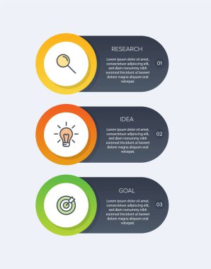 Simgeli ve 3 basamaklı dikey bilgi tasarımı. İnce çizgi. Bilgi işlem iş konsepti. Bilgi grafikleri, akış grafikleri, sunumlar, mobil web siteleri, yazdırılmış materyaller için kullanılabilir