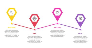 Simgeli ve 4 seçenekli dikey bilgi tasarımı. İnce çizgi. Bilgi işlem iş konsepti. Bilgi grafikleri, akış grafikleri, sunumlar, mobil web siteleri, yazdırılmış materyaller için kullanılabilir