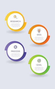 Simgeli ve 4 seçenekli dikey bilgi tasarımı. İnce çizgi. Bilgi işlem iş konsepti. Bilgi grafikleri, akış grafikleri, sunumlar, mobil web siteleri, yazdırılmış materyaller için kullanılabilir