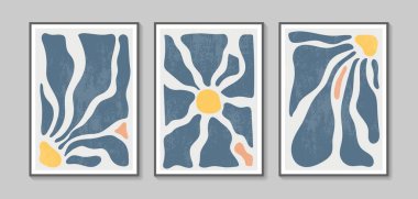 Collection of vector abstract wall art. Boho color flowers. Artistic design for poster, print, cover, wallpaper, minimalistic and natural wall art. Vector illustration with grunge texture