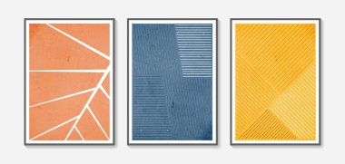 Collection of vector abstract wall art. Boho color organic shape. Artistic design for poster, print, cover, wallpaper, minimalistic and natural wall art. Vector illustration with grunge texture