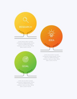 Simgeli ve 3 basamaklı dikey bilgi tasarımı. İnce çizgi. Bilgi işlem iş konsepti. Bilgi grafikleri, akış grafikleri, sunumlar, mobil web siteleri, yazdırılmış materyaller için kullanılabilir