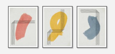 Collection of vector abstract wall art. Boho color geometry shape. Artistic design for poster, print, cover, wallpaper, minimalistic and natural wall art. Vector illustration with grunge texture