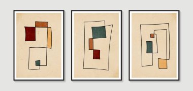 Collection of vector abstract wall art. Boho color organic shape. Artistic design for poster, print, cover, wallpaper, minimalistic and natural wall art. Vector illustration with grunge texture