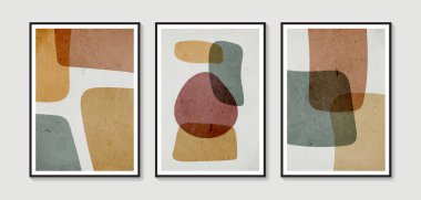 Collection of vector abstract wall art. Boho color organic shape. Artistic design for poster, print, cover, wallpaper, minimalistic and natural wall art. Vector illustration with grunge texture