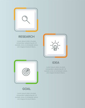 Simgeli ve 3 basamaklı dikey bilgi tasarımı. İnce çizgi. Bilgi işlem iş konsepti. Bilgi grafikleri, akış grafikleri, sunumlar, mobil web siteleri, yazdırılmış materyaller için kullanılabilir