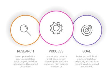 Simgeli ve 3 basamaklı dikey bilgi tasarımı. İnce çizgi. Bilgi işlem iş konsepti. Bilgi grafikleri, akış grafikleri, sunumlar, mobil web siteleri, yazdırılmış materyaller için kullanılabilir