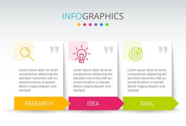 Simgeli ve 3 basamaklı dikey bilgi tasarımı. İnce çizgi. Bilgi işlem iş konsepti. Bilgi grafikleri, akış grafikleri, sunumlar, mobil web siteleri, yazdırılmış materyaller için kullanılabilir