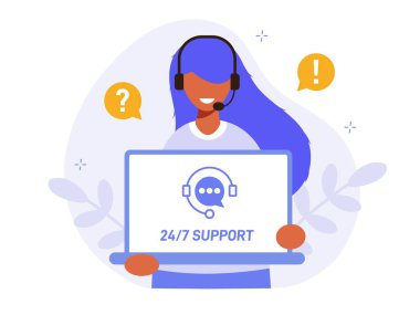Customer support call center concept. Customer helpdesk, communication, call center, online help, frequently asked questions, support system, chat. Support creative illustration
