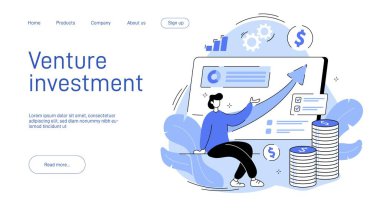 Landing page venture investment illustration. Finance growth celebrating financial success and investment. Money increasing concept. Modern flat illustration for concept design