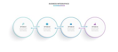 Timeline infographic with infochart. Modern presentation template with 4 spets for business process. Website template on white background for concept modern design. Horizontal layout