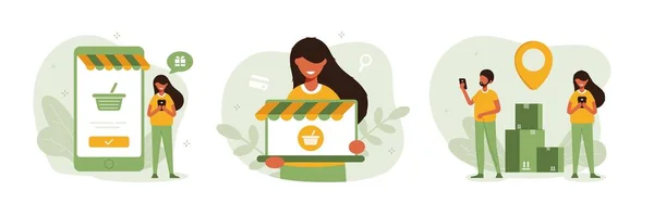 Retail Shop Abstract Concept Vector Illustration Set Character Buying Goods — Διανυσματικό Αρχείο