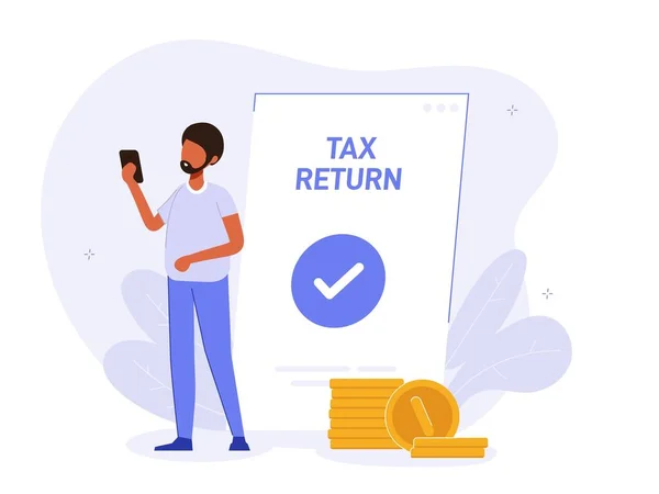 Tax Return Illustration Concept People Successfully Draws Tax Refund Mobile — Stockvector