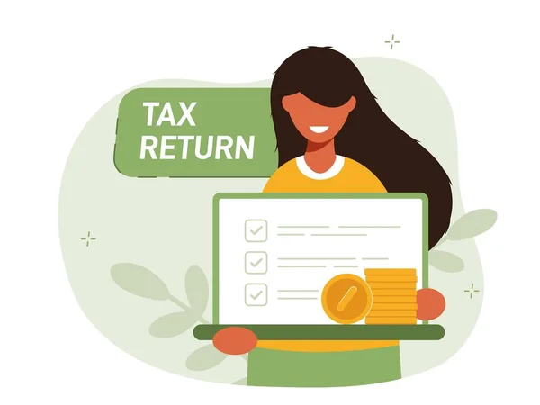 Tax Return Illustration Concept Registration Tax Refunds Web Version Girl — Stockvector