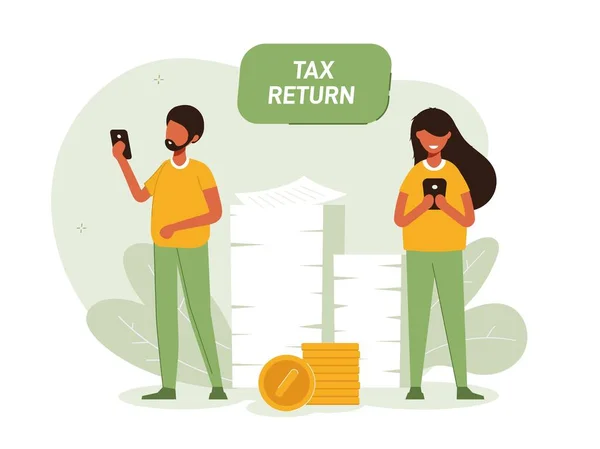 Tax Return Illustration Concept Registration Tax Refunds Mobile Phone People — Stockvector