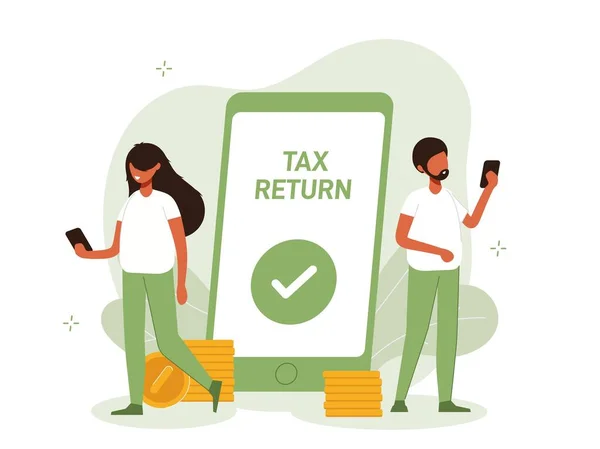 Tax Return Illustration Concept Successful Tax Refund Mobile Phone People — Stockvector