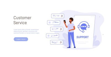 Customer support call center concept. Customer helpdesk, communication, call center, online help, frequently asked questions, support system, chat. Support creative illustration