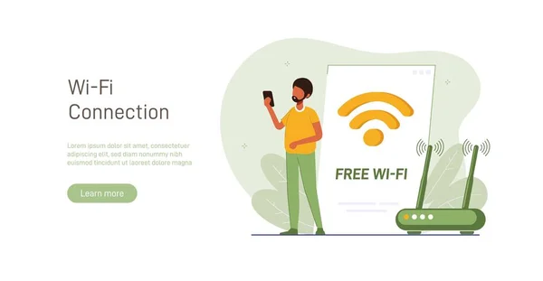 Concept Mobile Network Wireless Internet Connection Technology Wifi Illustration People — ストックベクタ