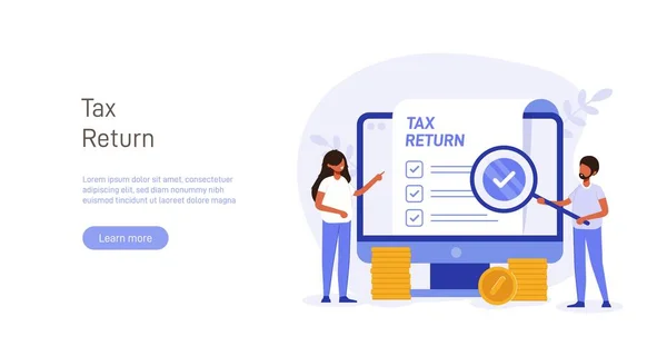 Tax Return Illustration Concept People Issue Tax Refund Background Monitor — Stockvector