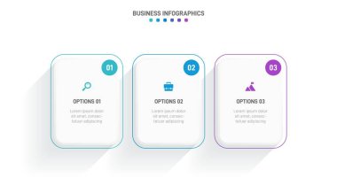 Timeline infographic with infochart. Modern presentation template with 3 spets for business process. Website template on white background for concept modern design. Horizontal layout