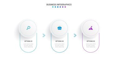 Timeline infographic with infochart. Modern presentation template with 3 spets for business process. Website template on white background for concept modern design. Horizontal layout