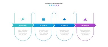 Timeline infographic with infochart. Modern presentation template with 4 spets for business process. Website template on white background for concept modern design. Horizontal layout