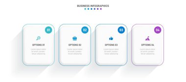 Timeline infographic with infochart. Modern presentation template with 4 spets for business process. Website template on white background for concept modern design. Horizontal layout