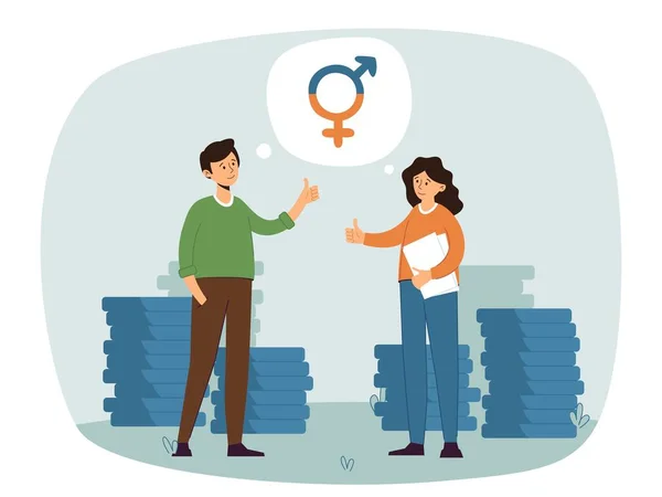 Égalité Des Gains Selon Sexe Hommes Femmes Perçoivent Même Salaire — Image vectorielle