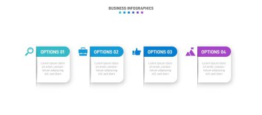 Timeline infographic with infochart. Modern presentation template with 4 spets for business process. Website template on white background for concept modern design. Horizontal layout