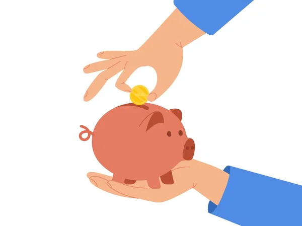 Γουρουνάκι Χέρι Βάζοντας Κέρμα Στον Κουμπαρά Κερδίζοντας Χρήματα Αποταμιεύσεις Επενδύσεις — Διανυσματικό Αρχείο