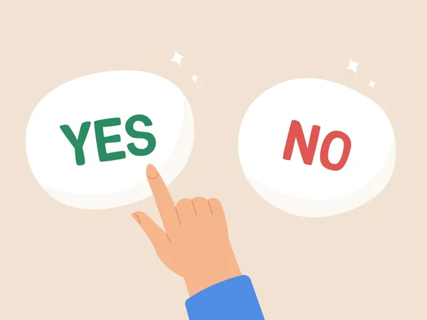 Evet Hayır Düğme Arasında Seçimi Karar Verme Metaforu Seçeneklerin Değerlendirilmesi — Stok Vektör