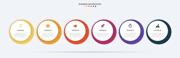 stock vector Timeline infographic with infochart. Modern presentation template with 6 spets for business process. Website template on white background for concept modern design. Horizontal layout