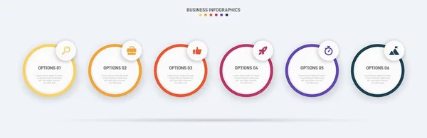 stock vector Timeline infographic with infochart. Modern presentation template with 6 spets for business process. Website template on white background for concept modern design. Horizontal layout