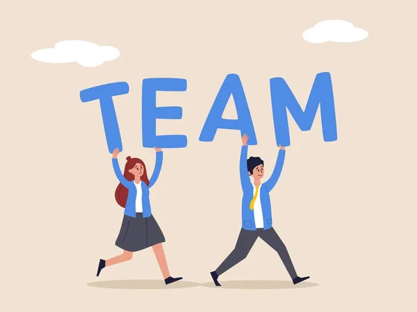 팀워크 협동조합 사업에서 성공하기 일하는 사무실 비지니스 사람들이 팀이라는 단어를 — 스톡 벡터