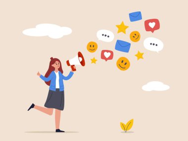 Halkla ilişkiler. Halkla ilişkiler veya pazarlama, reklam kampanyası veya sosyal medya pazarlaması, çevrimiçi tanıtım veya e-posta gazetesi, sosyal medyada genç kadın halkla ilişkiler konuşmaları