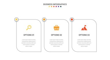 Timeline infographic with infochart. Modern presentation template with 3 spets for business process. Website template on white background for concept modern design. Horizontal layout