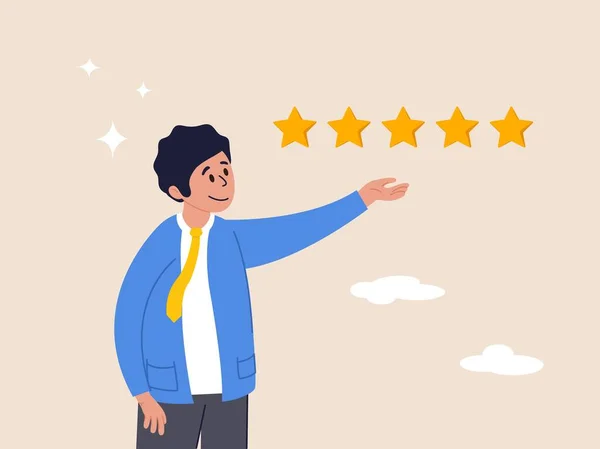 商业信誉和满意的概念 客户反馈5星评价 最佳品质 优秀业绩评价 积极评价 信心十足的商人给予5星评价 — 图库矢量图片