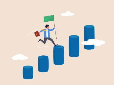 Gelişim fırsatı kavramı. Kariyer ilerlemesi, kalkınma veya iş büyümesi, daha fazla sorumluluk, maaş veya iş tanıtımına ilerleme, başarılı iş adamı artan bar grafik merdivenlerini tırmandı