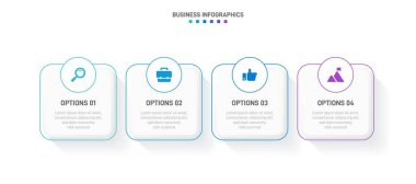 Timeline infographic with infochart. Modern presentation template with 4 spets for business process. Website template on white background for concept modern design. Horizontal layout