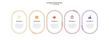 Timeline infographic with infochart. Modern presentation template with 5 spets for business process. Website template on white background for concept modern design. Horizontal layout