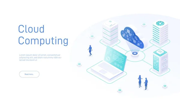 Cloud Computing Isometrisch Cloud Datenbank Konzept Zur Verarbeitung Von Big — Stockvektor