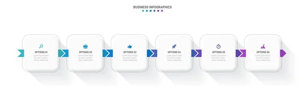 stock vector Timeline infographic with infochart. Modern presentation template with 6 spets for business process. Website template on white background for concept modern design. Horizontal layout