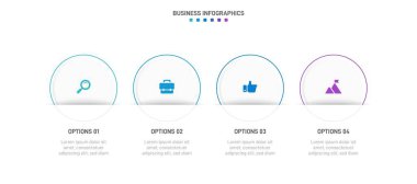 Timeline infographic with infochart. Modern presentation template with 4 spets for business process. Website template on white background for concept modern design. Horizontal layout