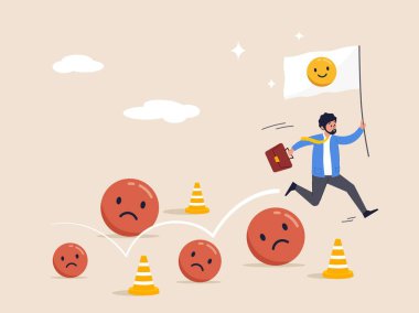 Olumsuz duygulardan kaçmak. Stresli yük, endişe ya da olumsuz düşünce, öfke ya da duygusal sorun, akıl sağlığı ya da depresyon. İş adamı depresyondan kaçıyor