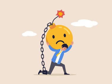 Duygusal sorun kavramı. Stresli yük, endişe ya da olumsuz düşünce, öfke, zihinsel sağlık ya da depresyon, aşırı çalışma ya da bunalım içindeki, üzgün yüzlü iş adamı zinciri