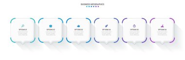 Timeline infographic with infochart. Modern presentation template with 6 spets for business process. Website template on white background for concept modern design. Horizontal layout