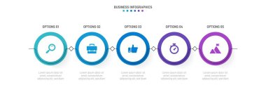 Timeline infographic with infochart. Modern presentation template with 5 spets for business process. Website template on white background for concept modern design. Horizontal layout