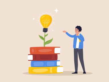 - Bilgi. Eğitim ya da başarı için yeni beceriler öğrenmek. Çalışma ya da kütüphane. Yeni fikirler yaratmak için bilgelik, yaratıcılık ya da kitap okumaktan yenilik, kitap yığınlı akıllı genç adam ampullü bitki