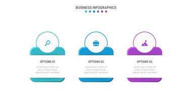 Timeline infographic with infochart. Modern presentation template with 3 spets for business process. Website template on white background for concept modern design. Horizontal layout